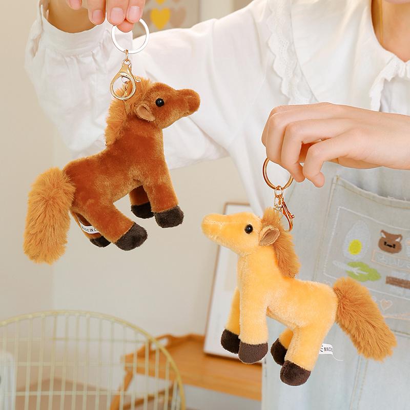 4 Kinds Colors Cute Pony Pendants Plush Toys Soft Stuffed Lifelike Stangding Pose Little Horse Toys Funny Keychain Bags Decor