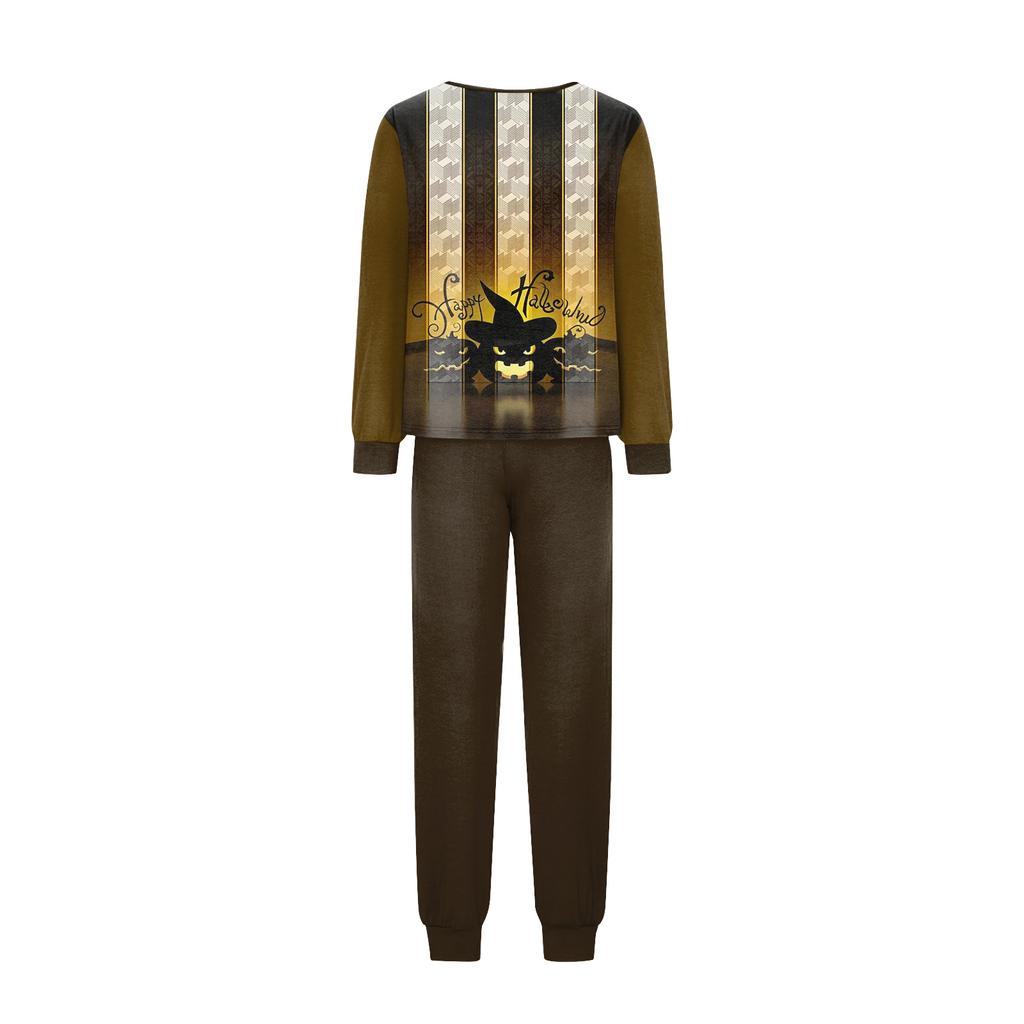 Family Matching Halloween Print Pajama Set Long Sleeve Top and Pants for Parents and Children