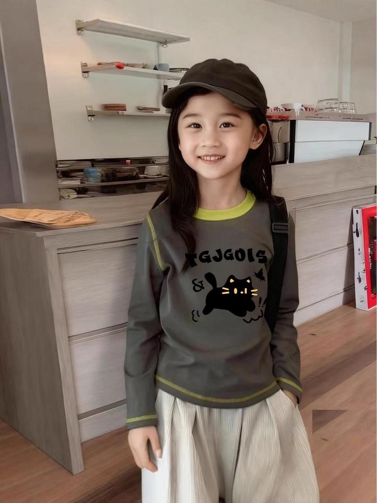 Herbst & Winter Mädchen Cartoon Baumwolle Langarm T-Shirt - 2025 Neue Mode Rundhals Oberteil