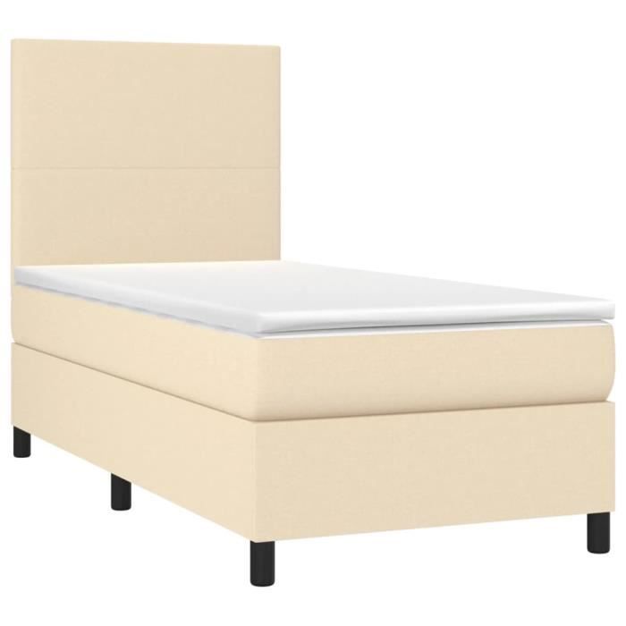 3141598 vidaXL Lit à sommier tapissier avec matelas Crème 100x200 cm Tissu
