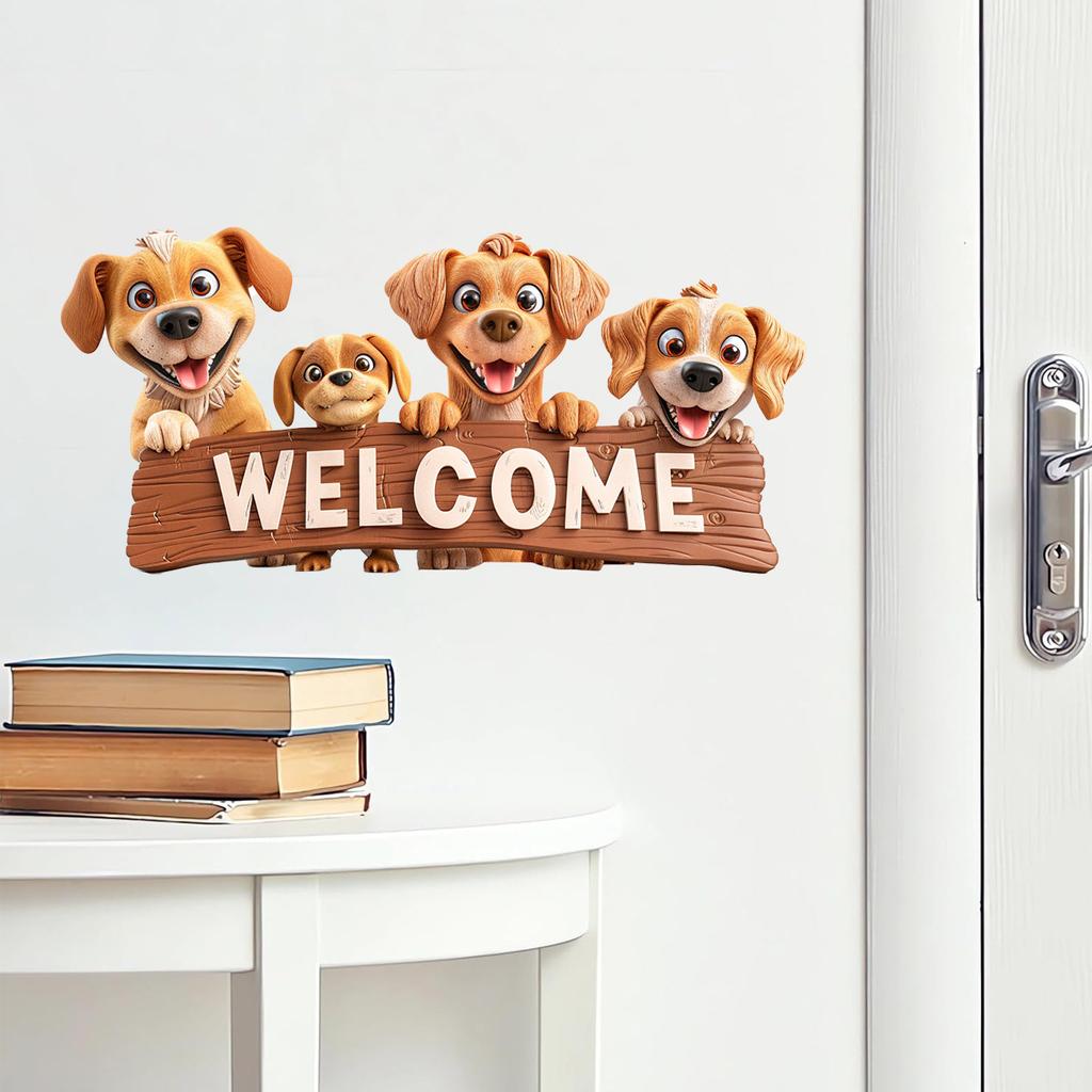 Cute Puppy Welcome English Slogan Self Adhesive Wall Door Sticker Home Decor