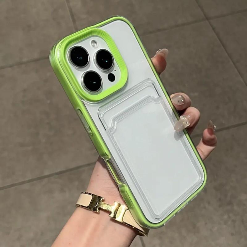 2in1 Card Holder Slot Wallet Photo Pocket Clear Case For 16 15 14 Plus 13 12 11 Pro Max X XR XS TPU+PC Shockproof Cover