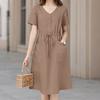 ZANZEA Abito Estivo Casual da Donna con Scollo a V a Maniche Corte Monocolore