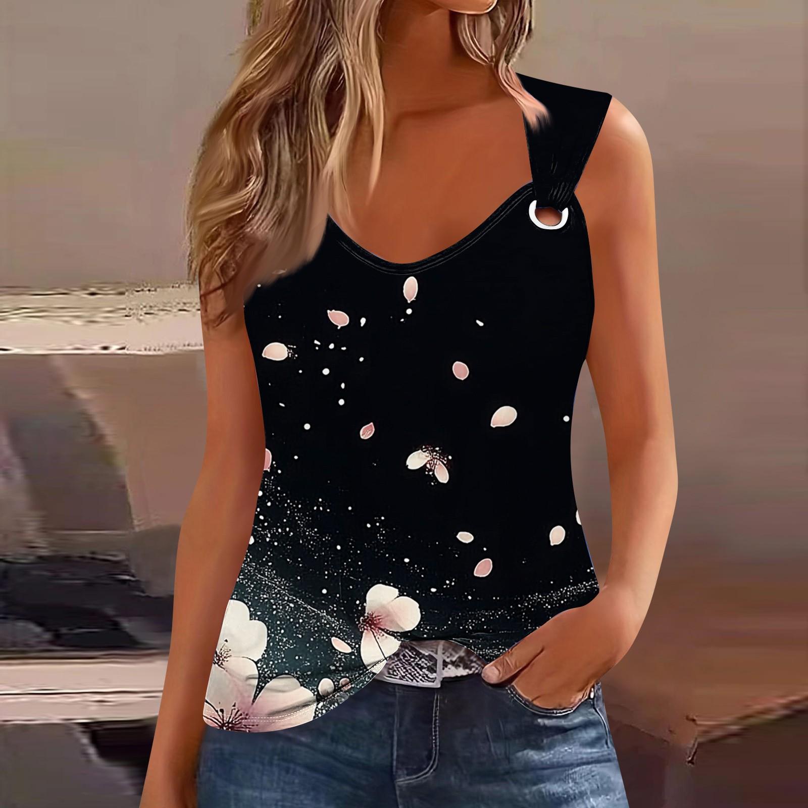 

Женская майка с V-образным вырезом, базовая, с принтом, повседневная, струящаяся, без рукавов, с глубокими боковыми вырезами для женщин XXL чёрный