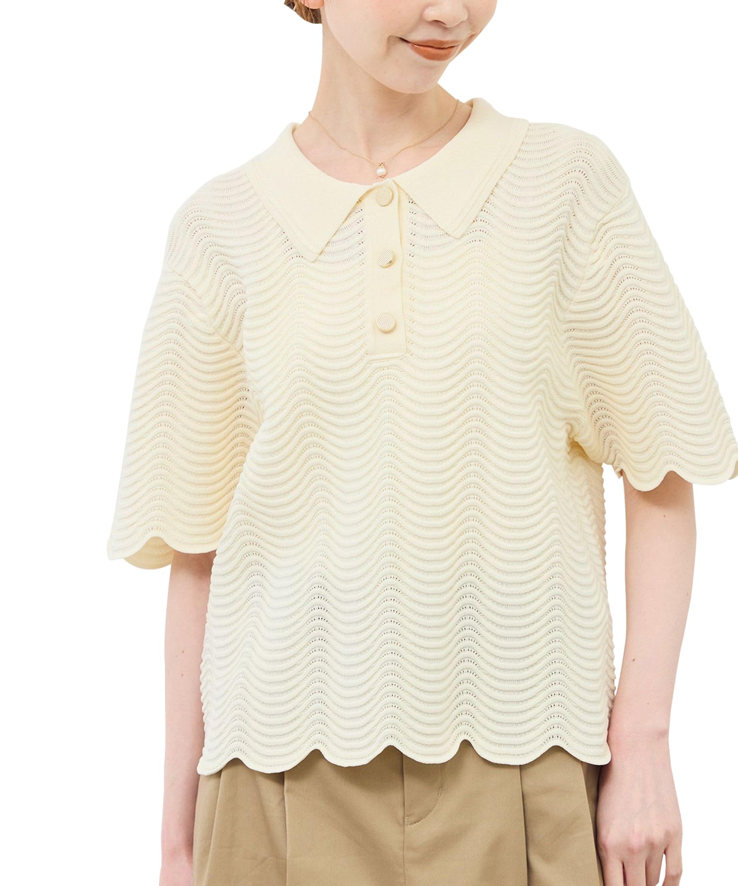 

ROPE PICNIC Вязаный пуловер с воротником «волна», натуральный, женский, GDM45030, (16)