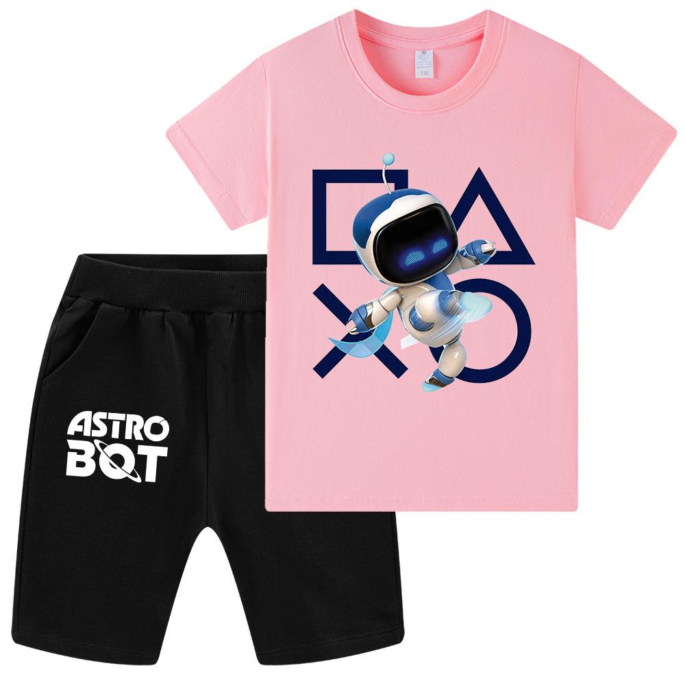 WA1338 Kids Boys Girls Astro Bot Print Short Sleeves T-shirt Shorts Clothes Sets