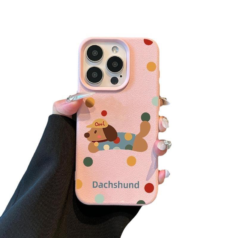 Polka Dot Dachshund for Apple 16 PROMAX Phone Case for IPhone 14 Cartoon 15 Lychee Pattern 13 Soft Shell 12