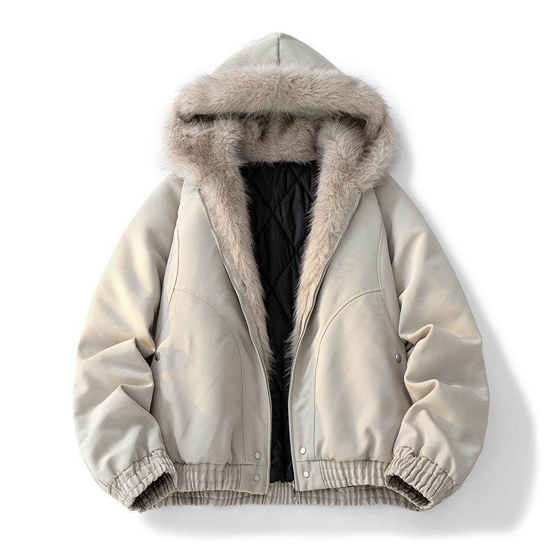 Parker Workwear Cotton Jacket Men and Women Section of The Fall and Winter Hair Collar Cotton Jacket Thickened Couples Paragraph Hooded Cotton Jacket