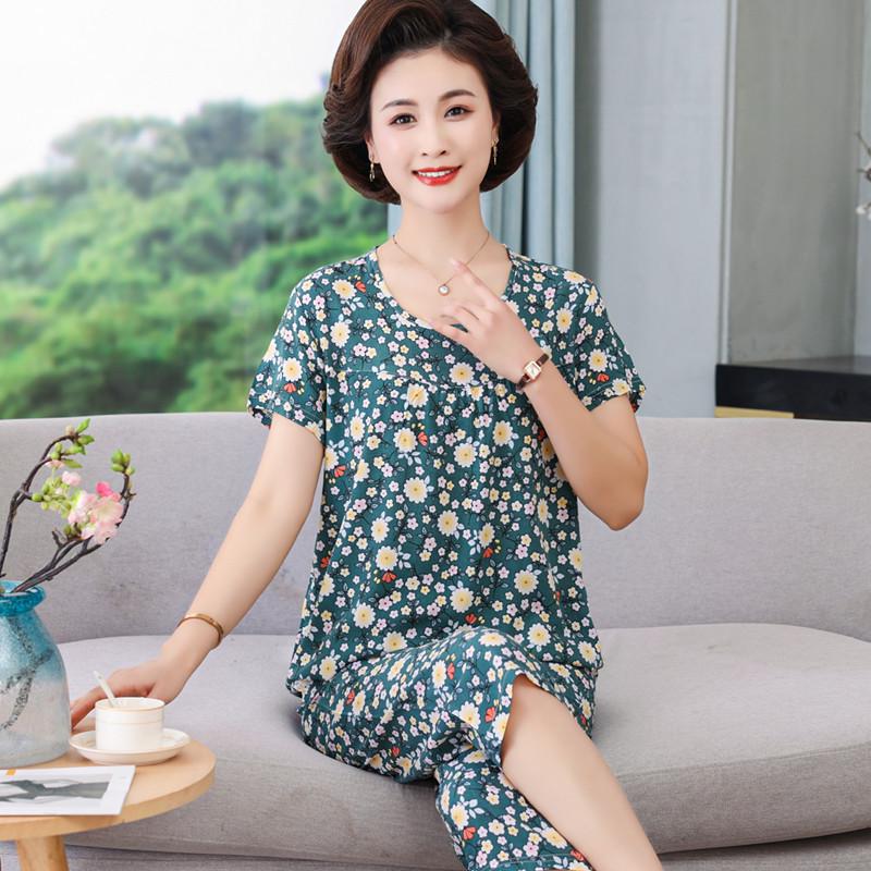 Women's Plus Size Summer Cotton Pajama Set for Middle-Aged & Elderly - Short-Sleeved Homewear Suitable for Outdoor Wear