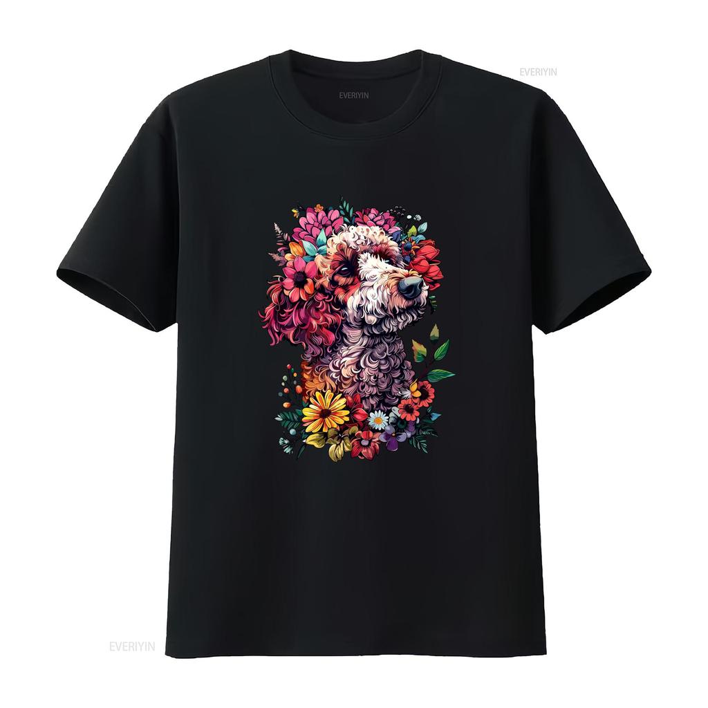 Vibrant Floral Poodle Dog Print Casual Nature Art T Shirt vintage Washed Unisex designer clothes fashion Stretched