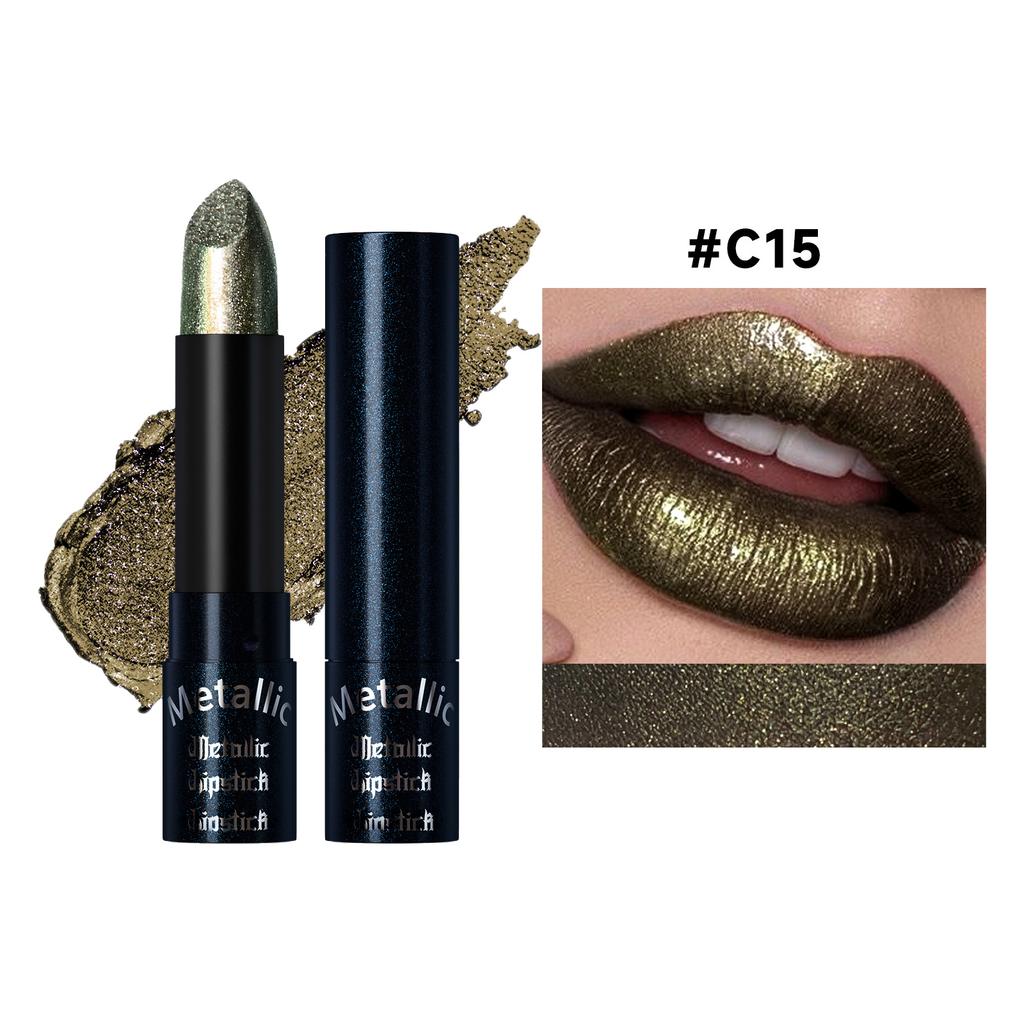 Waterproof Lipstick Long Lasting Shimmer Pigmented Lip Color - Glittery Shiny Finish for Party Holiday & Birthday Makeup