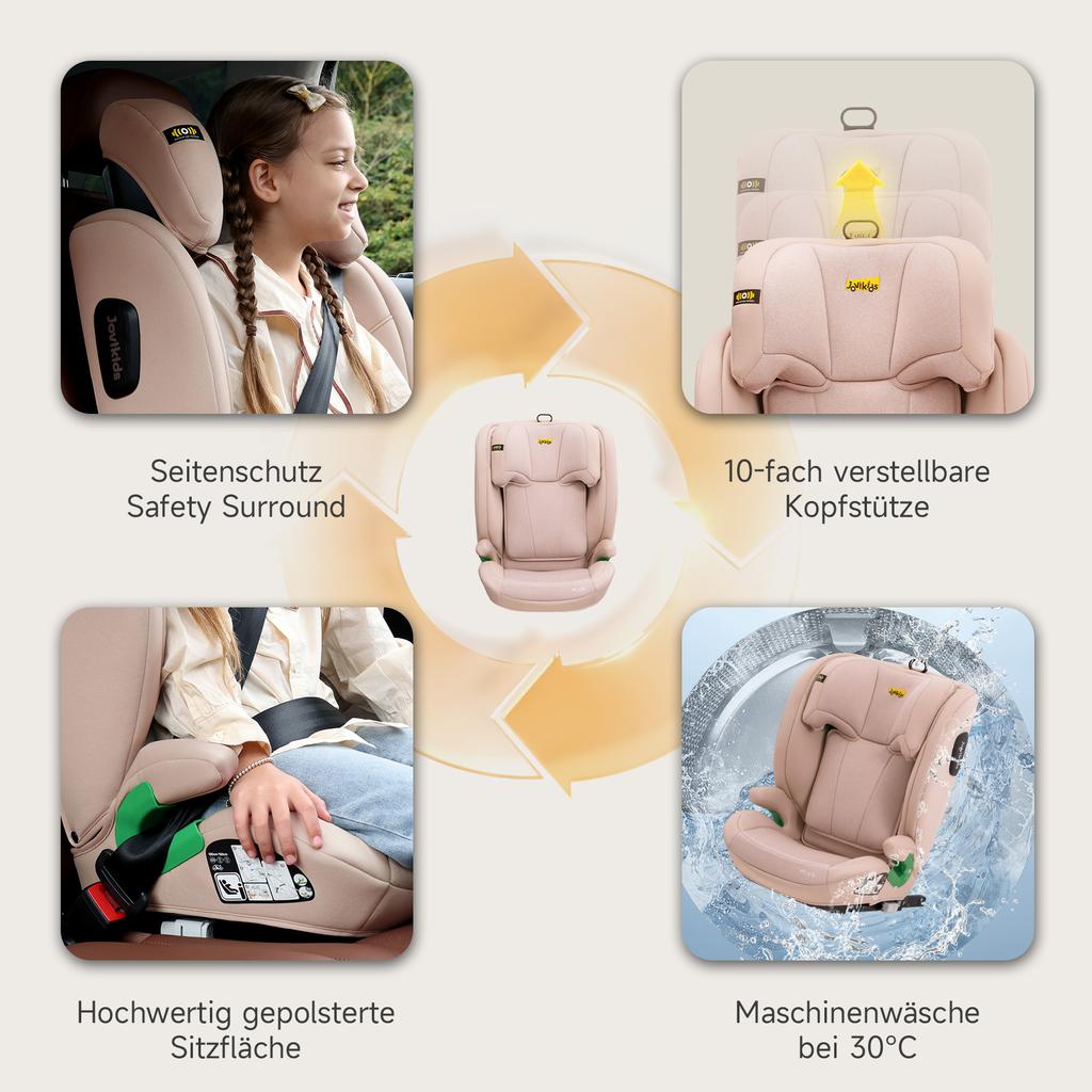i-Size R129 Child Car Seat for 3.5 to 12 Years (100-150 cm), with Adjustable Backrest, Headrest, Side Impact Protection, Lightweight (Pink, ISOFIX)