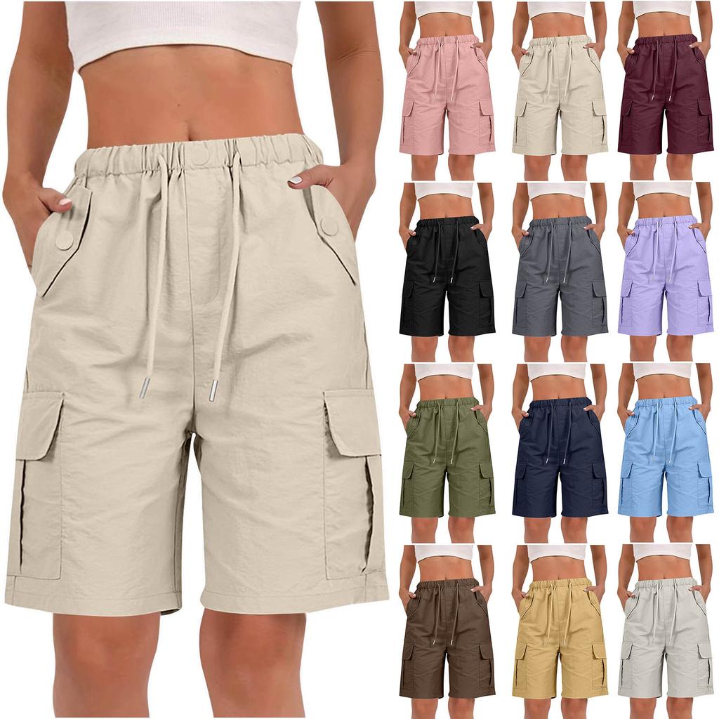 High-Waisted 2026 Summer Casual Shorts Pocket Cargo Pants Cross-Border Button Tie Fashion Trend