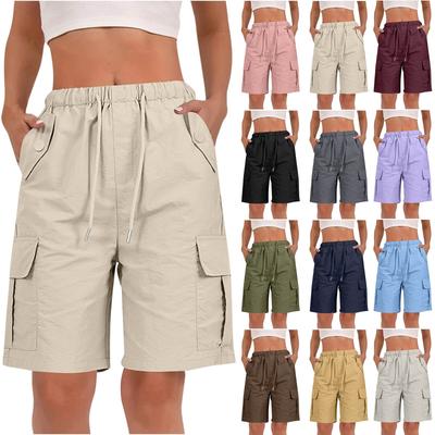 Women Cargo Shorts with Elastic Drawstring Waist and Side Pockets Multi Colors