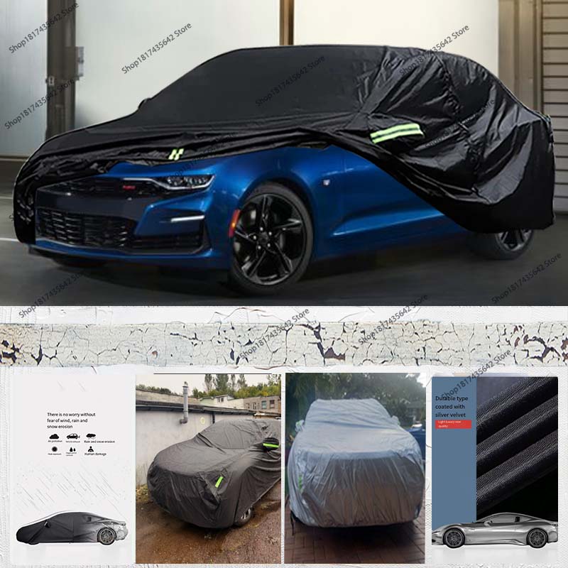 

Outdoor Full Car Cover Fit for 2010-2025 Chevy Camaro Windproof Heavy Duty Waterproof All Weather Protection Black silver