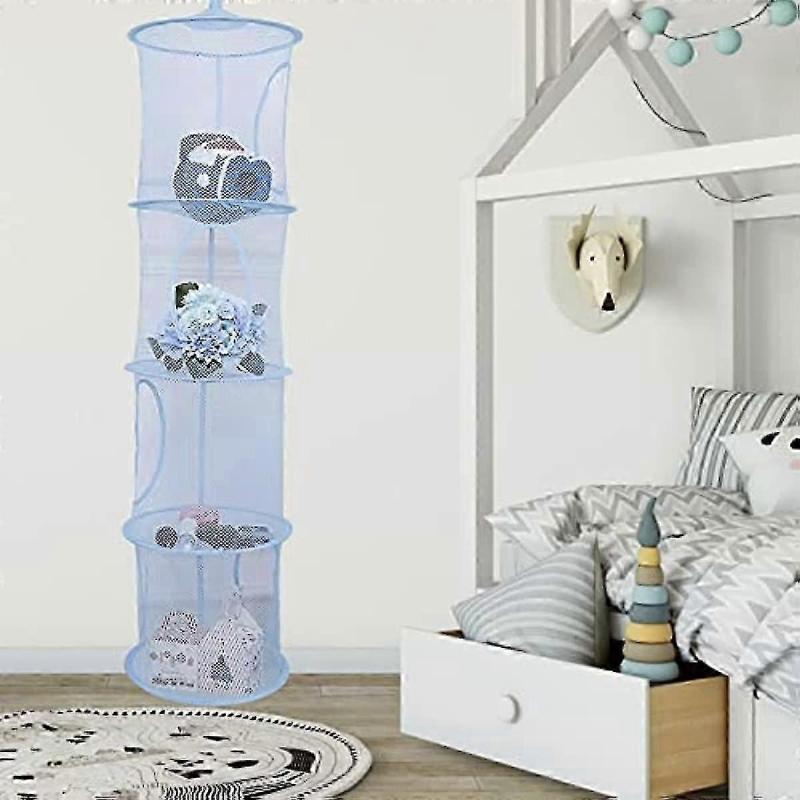Hanging Storage Net Hanging Plush Toy Storage Rack Four-Tier Foldable Hanging Storage Basket 2 Pieces