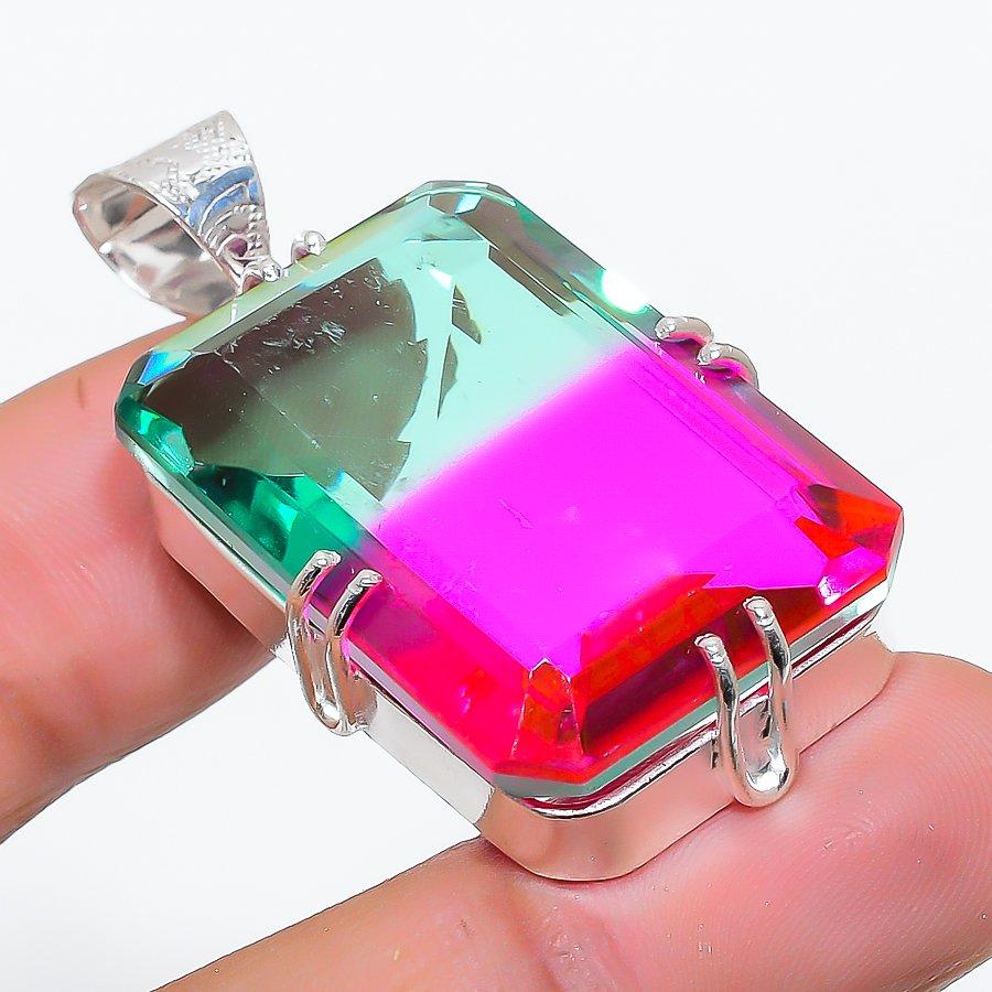 Bi-Color Tourmaline 925 Solid Sterling Silver Jewelry Pendant 1.81" SU-10272