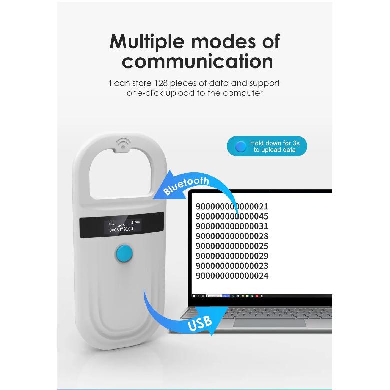 128/256 Records Portable Animal Clip Scanner Pet Microchip Display Screen Scanner Animal Handheld Reader for Animal Management