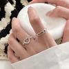 Yinruitai S925 Sterling Silver Heart Adjustable Women's Ring - Open, Cold Style, Versatile Fashion