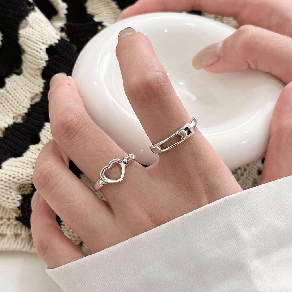 Yinruitai S925 Sterling Silver Heart Adjustable Women's Ring - Open, Cold Style, Versatile Fashion