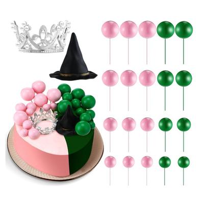 42 szt. Nakładka na tort czarownicy Dekoracja na przyjęcie Mini różowe zielone balony Nakładka na babeczki Srebrna korona Czarny kapelusz czarownicy Zestaw na przyjęcie urodzinowe o tematyce czarownic