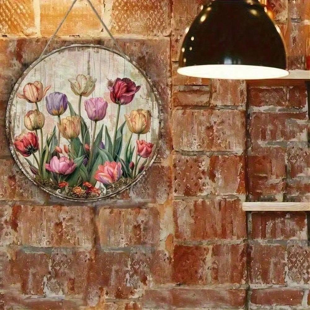Vintage Tulip Floral Metal Tin Sign 8x8 Inch Rustic Wall Art Home Decor Handmade Painting