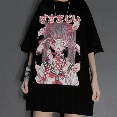 Japanese Anime T-shirt Y2k Harajuku Aesthetic Kawaii Cute Girly Anime Graphic Short Sleeve Tees Summer Oversized Women Clothes