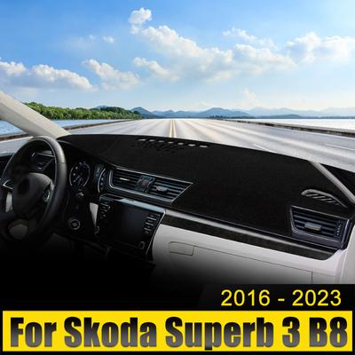 Car Dashboard Cover Avoid Light Pad Anti-UV Carpets Non-Slip Mat For Skoda Superb 3 B8 2016 2017 2018 2019 2020 2021 2022 2023