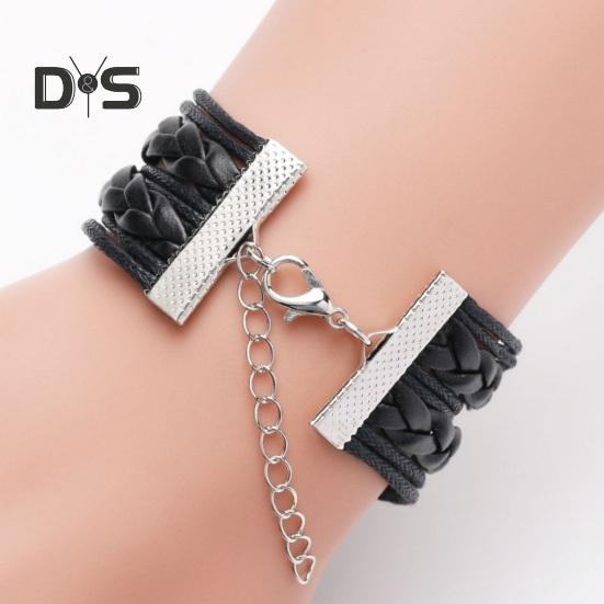 Round Israel Flag Decor Bracelet Multi Layer Adjustable Handmade Bracelet Metal Letter Decor Faux Leather Wristband Jewelry Gift