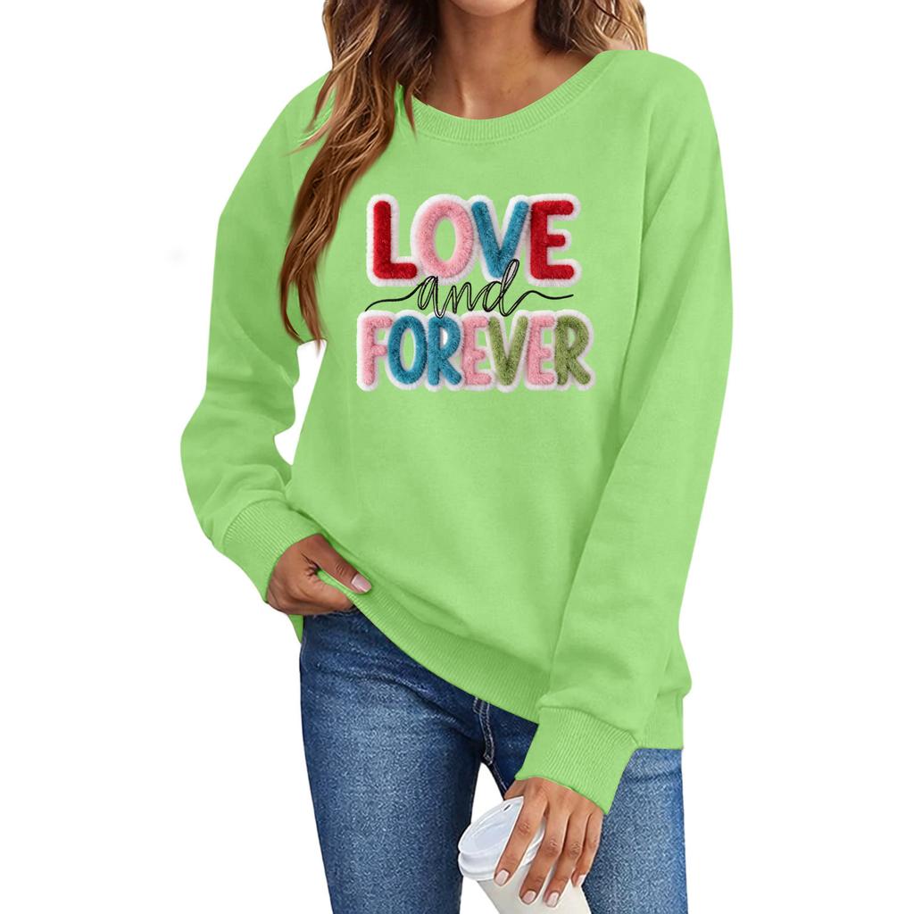 Valentines Sweatshirts For Women Love Heart Graphic Pullover R-neck Long Sleeve Tops Valentine's Day Sweatshirt