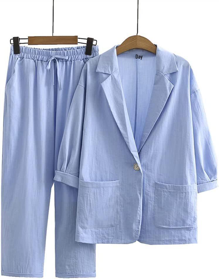 Women's Casual Cotton Linen 2-Piece Autumn Suit: Jacket & Pants Set