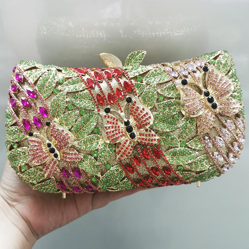 

Blue/Green Butterfly Diamond Evening Bag WHTUOHENG Flower Clutches Luxury Rhinestone Silver Metal Clutches Formal Purse Bags 21cmX13cmX7cm