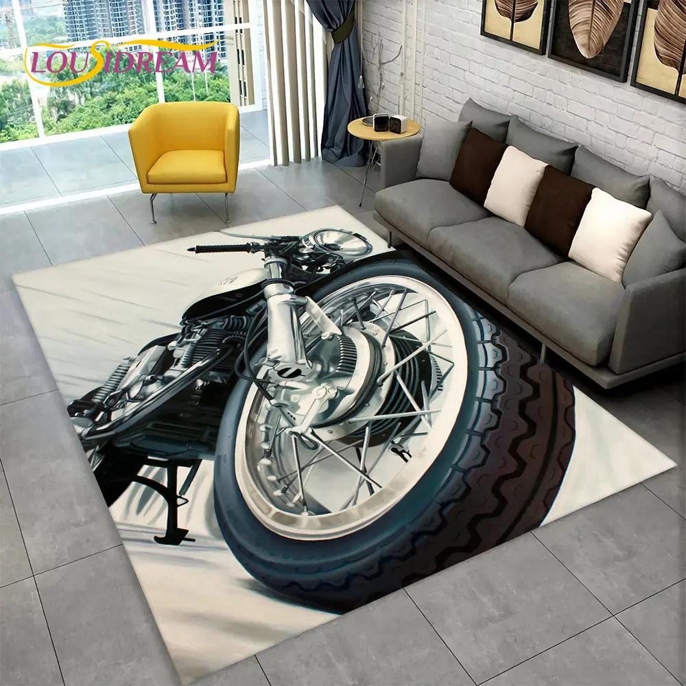 3D Retro Vintage Motorcycle Area Rug Large,Carpet Rug for Living Room Bedroom Sofa Doormat Decor,Child Play Non-slip Floor Mat