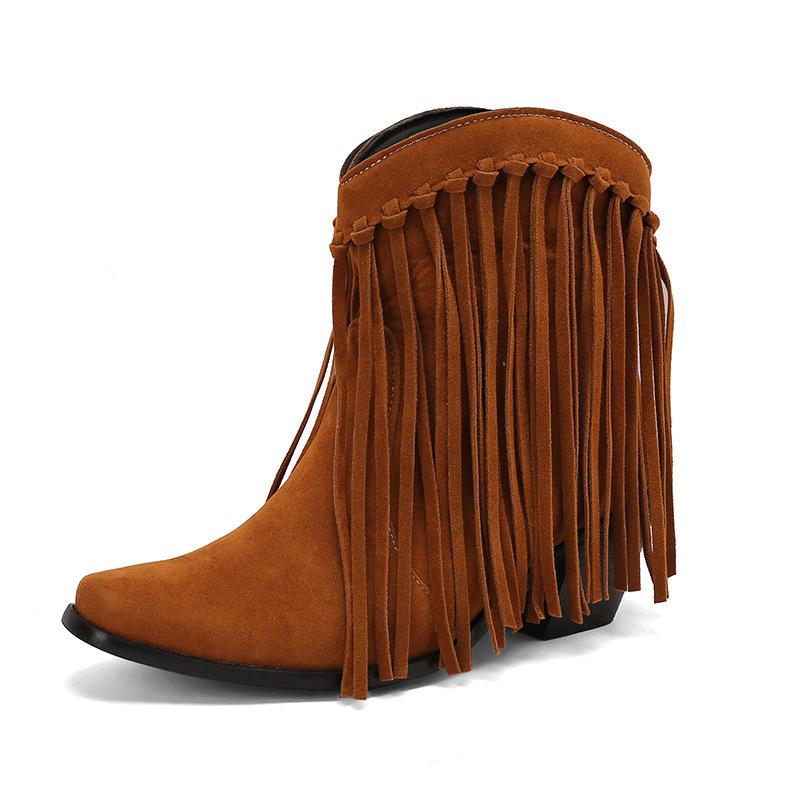 Large size autumn and winter  boots fringed small square head short boots bare boots