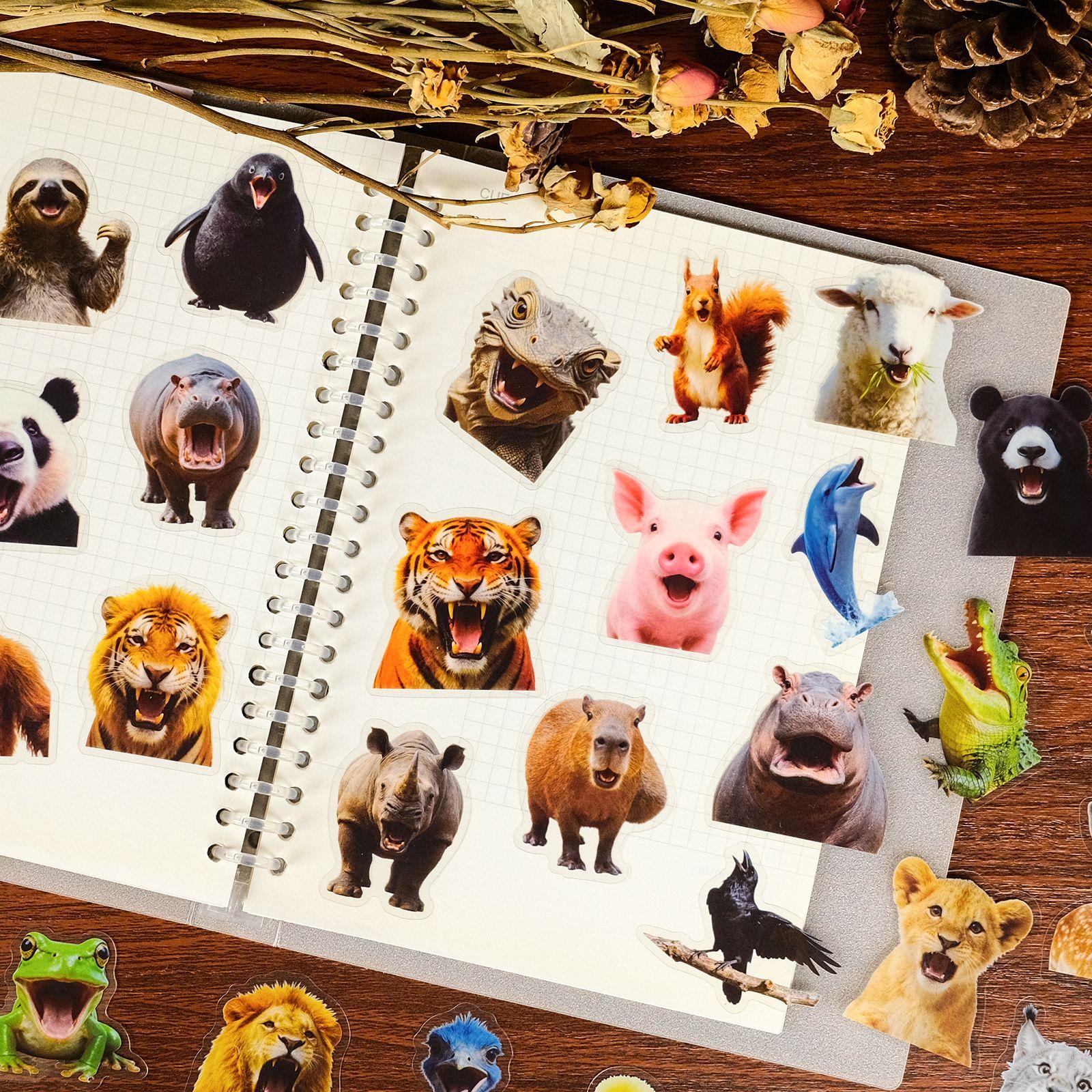 56 Realistic Animal Open Mouth Transparent Pet Stickers Fun Funny Animal Decoration Waterproof Stickers