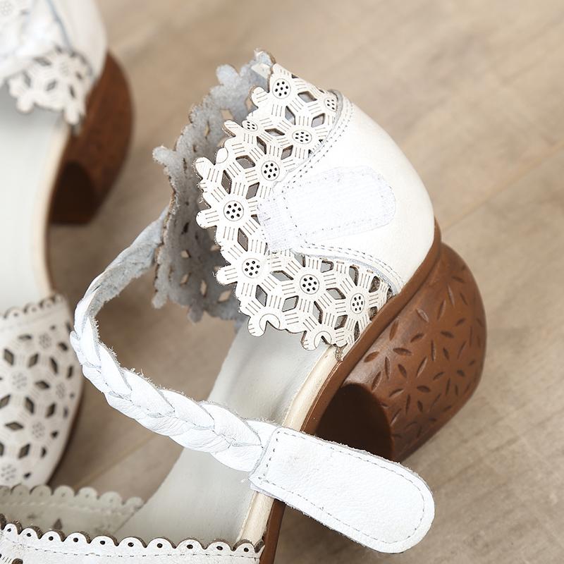 Fashion GKTINOO Genuine Leather Women Sandals Summer Shoes 5CM High Heels Retro Women Shoes 2025 Hollow Out Sandals