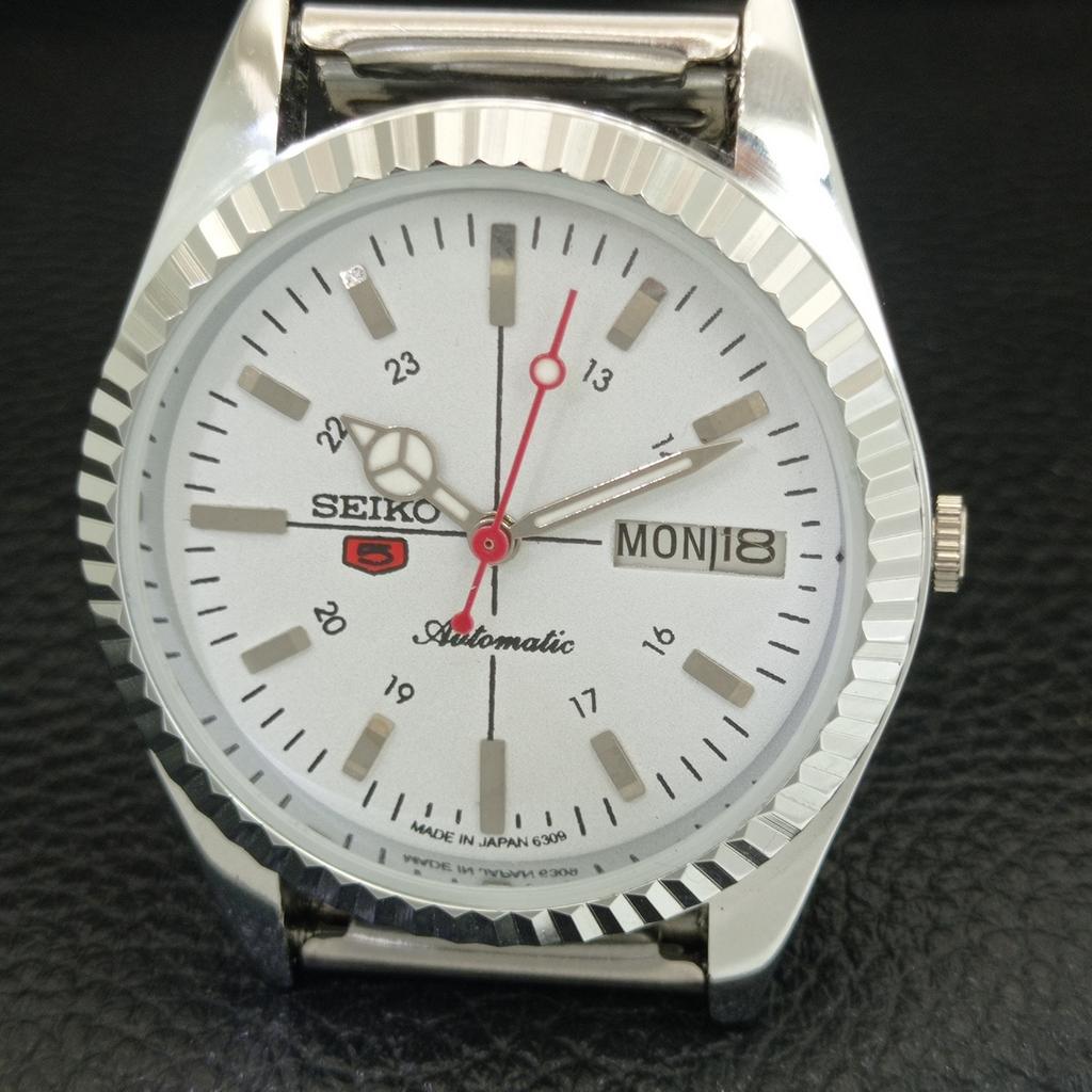 AUTOMATIC VINTAGE REFURBISHED SEIKO 5 6309A JAPAN MENS WHITE WATCH A442852-1