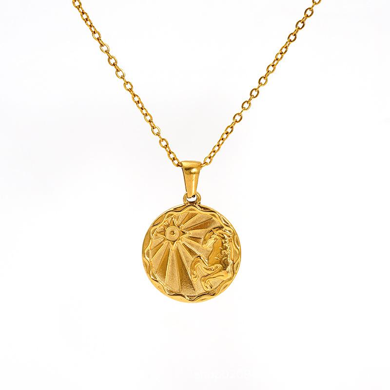 2026 Fashion Cold Wind Necklace Personality Trend Round Brand Pendant Women's Twelve Constellation Jewelry