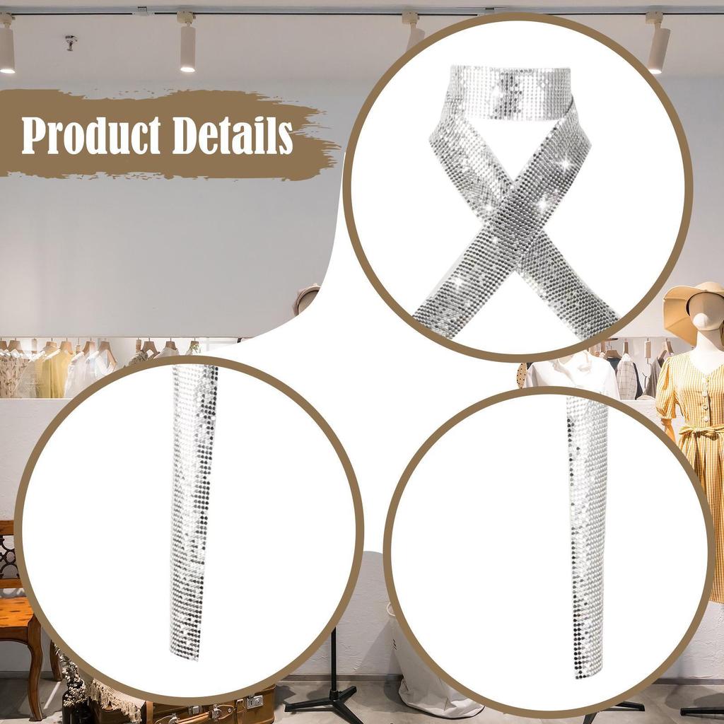 Metal Sequins Neck Tie Scarf Evening Swimwear Lightweight