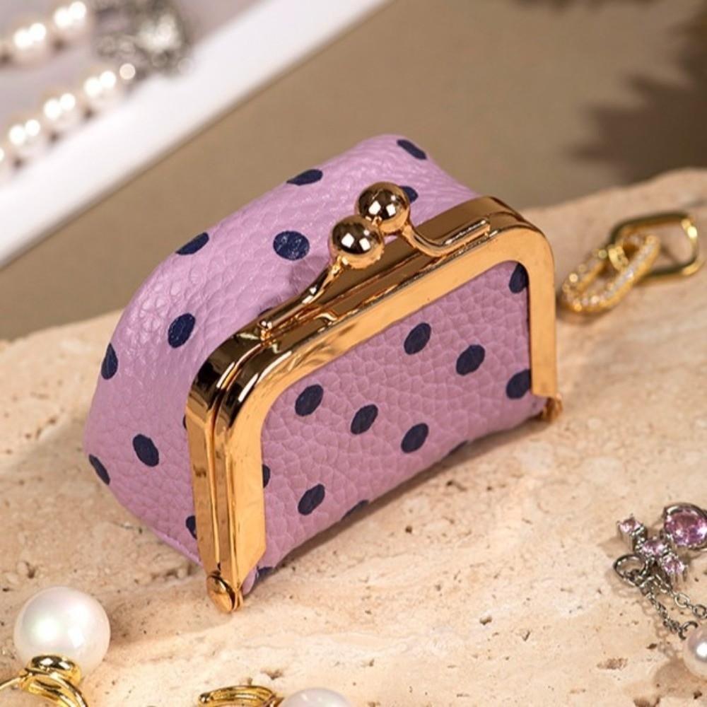 PU Leather Leather Jewelry Bag Polka Dot Small Item Bag Luxury Kiss Lock Coin Purse Woman Girl