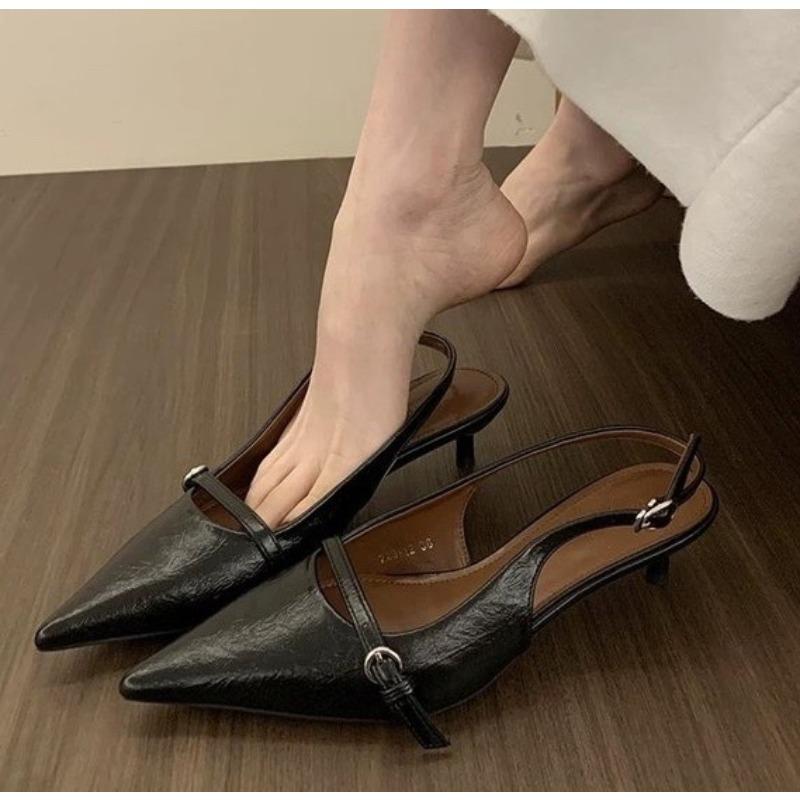 Fashion Pointed Toe Buckle Strap Ladies Sandals Gold Shallow Fashion Sexy Party Slingbacks 2026 Summer High Heeled Shoes Woman