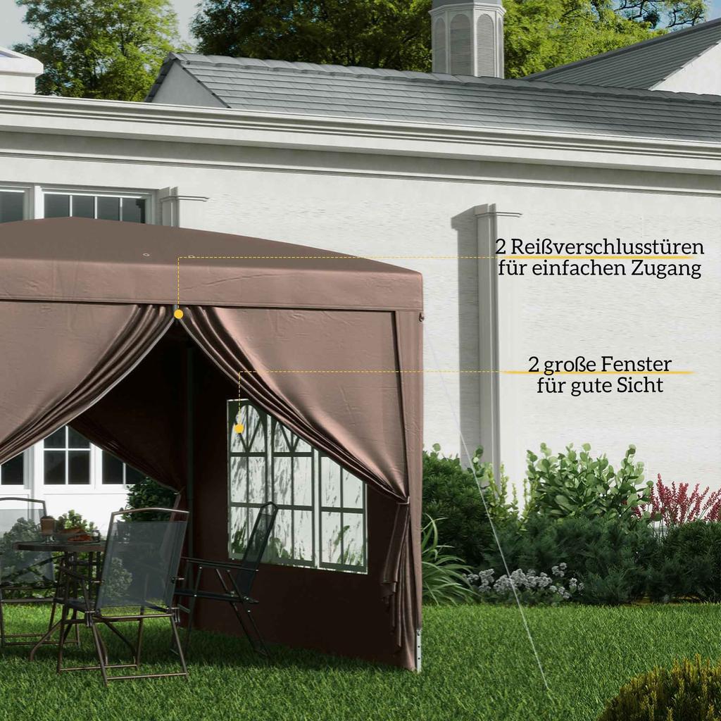3x3(m) Pop-Up Gazebo, with Curtain Walls and Windows, Coffee