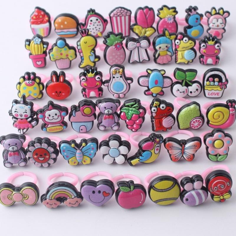 10pcs Multicolored cartoon resin children's ring, sweet flower ring, matte finger ring