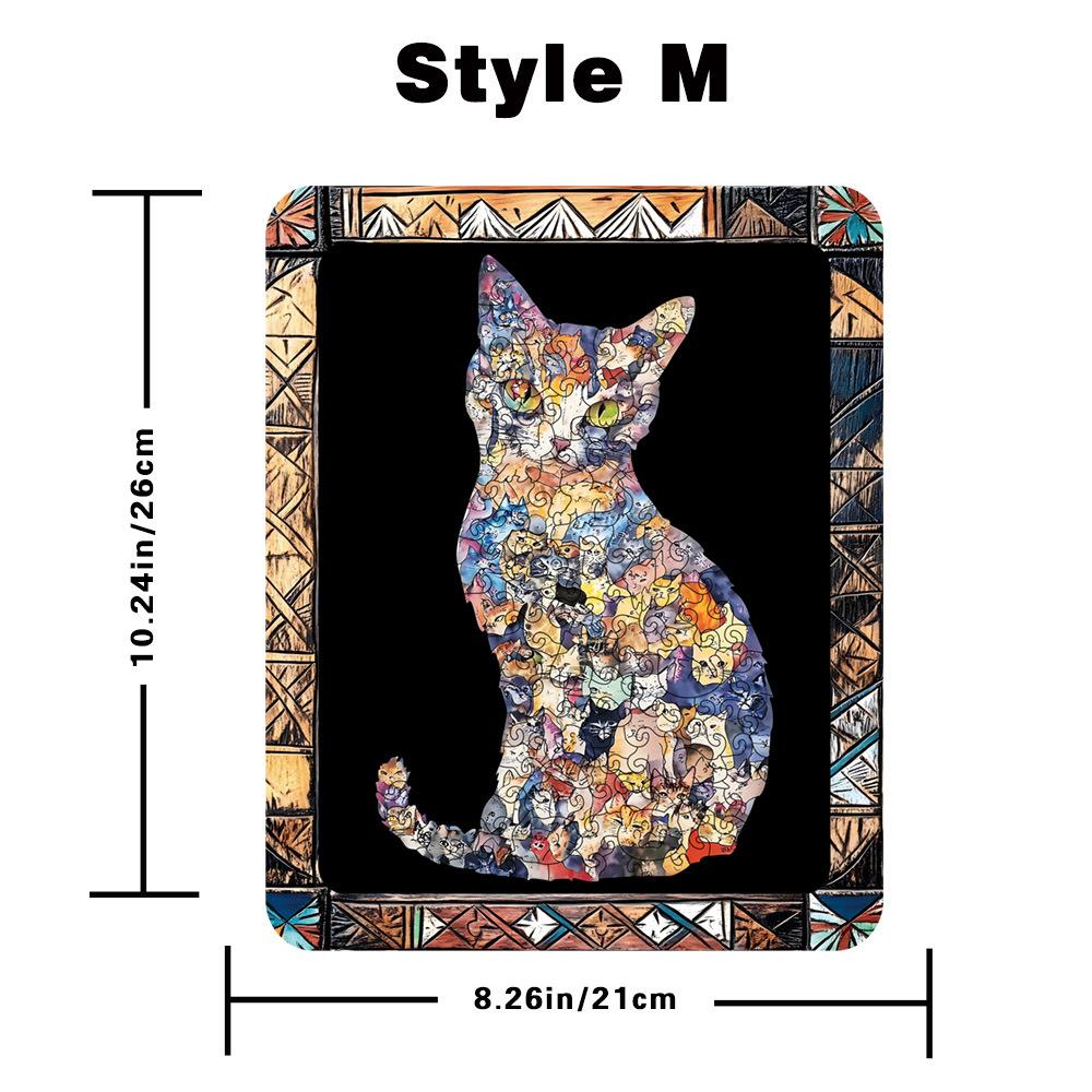 Retro Framed Cat Puzzle Ornament Decorative Painting Original Wood Special-Shaped Puzzle