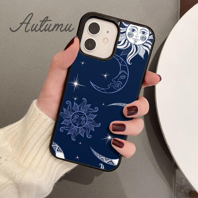 Blue Sun and Moon Phone Case for iPhone 11 12 13 14 Pro Max Mini X XR XS SE 2020 6S 7 8 Plus Samsung Galaxy S21 S22 Cover Shell