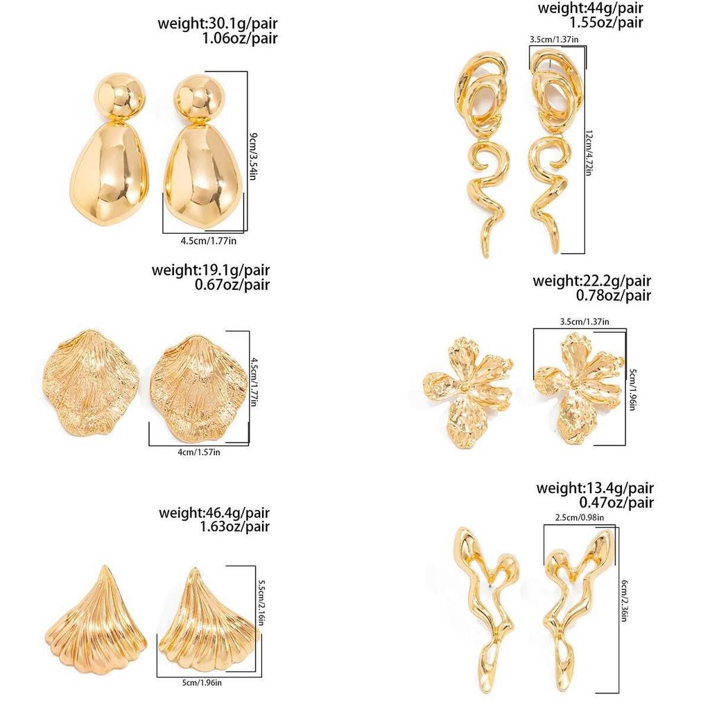 IngeSight.Z 6Style Retro Exaggerated Irregular Geometric Stud Earrings Women Creative Punk Metal Piercing Earrings Charm Jewelry