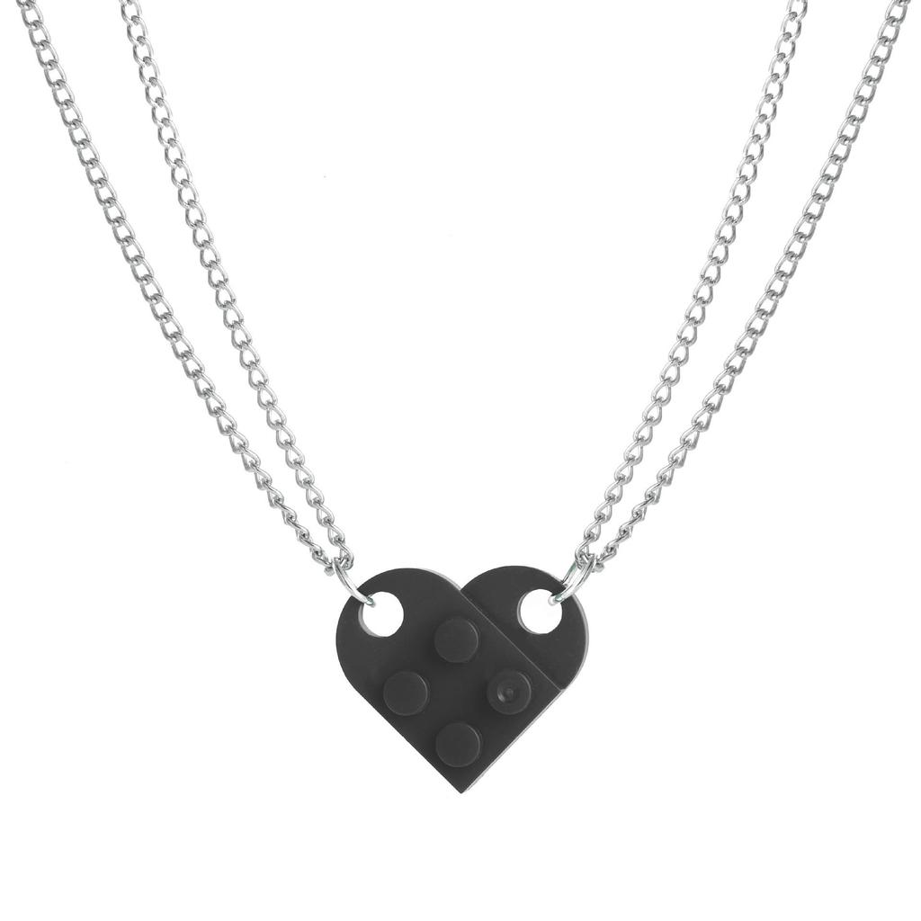 Heart-shaped Building Block Necklace: Double-layer Beaded Chain Love Pendant Choker for Women