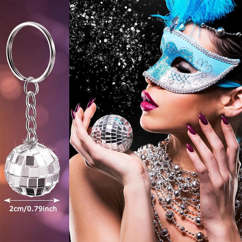 WTEMPO Bling Mini Disco Ball Keychains Party Favors IY Party Decorations Retro Keychain Set Car Key/Door Key/Bag/Christmas Tree Hanging Pendants