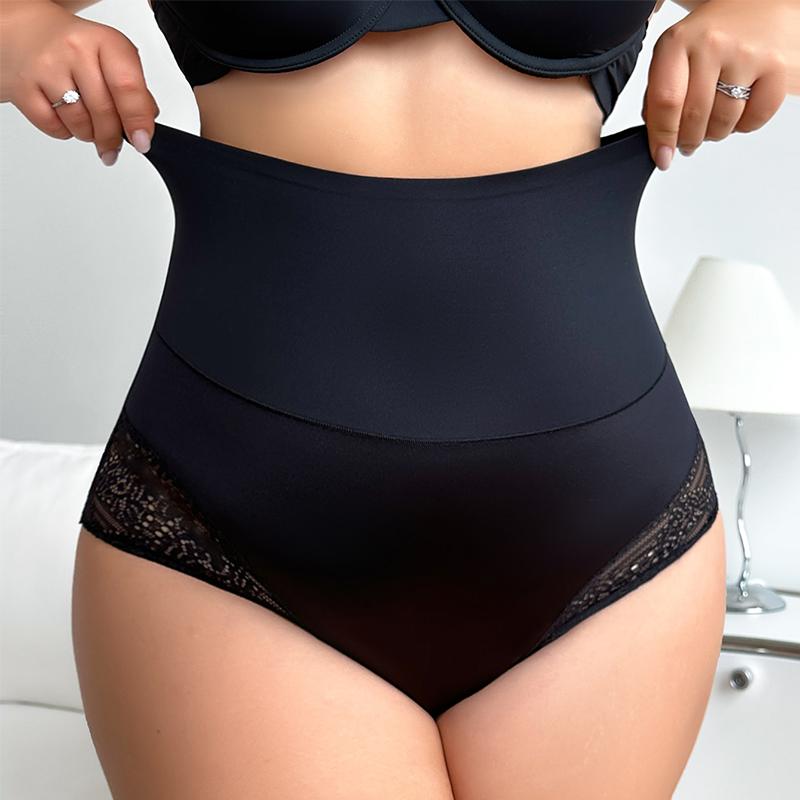 Plus Size Women High Stretch Brief Abdomen Shaping Underwear Sexy Lace Butt Lifter Soft Panties High Waist Shapewear Lingerie