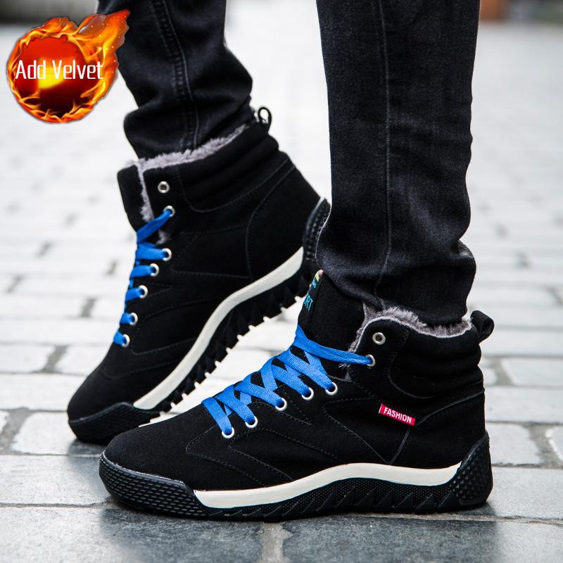 2026 Winter Large Size Lace Up High Top Cotton Lined Snow Boots Men 39-48 Hiking Durable Anti Slip Trail Running Casual Shoes